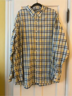 L.L. Bean Yellow and Blue Plaid Button-Down Shirt
